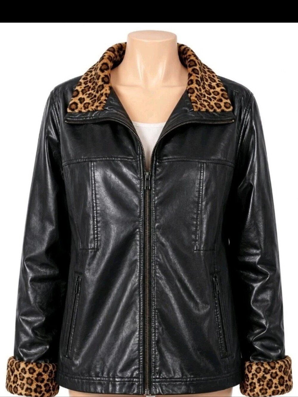 CS Signature Women's Size Large Black Leather Jacket RAF43